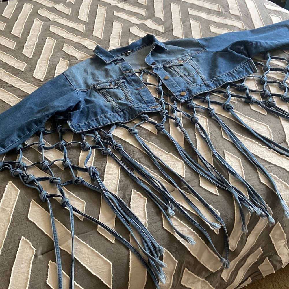 Dream catcher cropped jean jacket